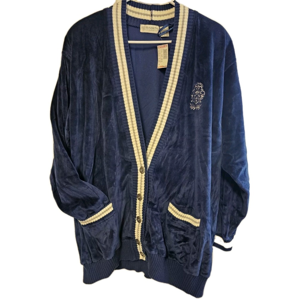 NWT VINTAGE Elisabeth By Liz Claiborne  Cardigan Royal Blue 1X Button Up Retro